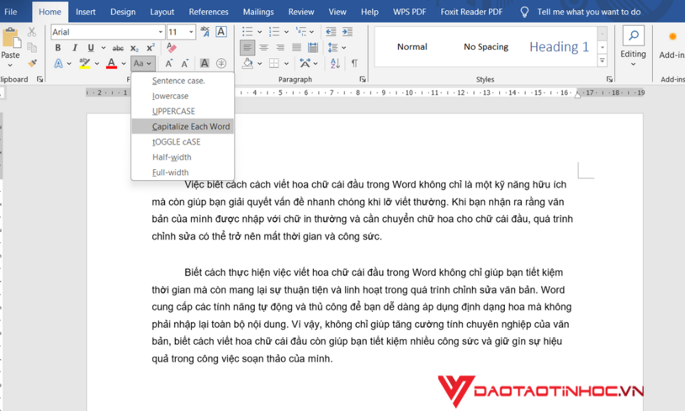 Viết hoa chữ cái đầu trong Word bằng chức năng có sẵn