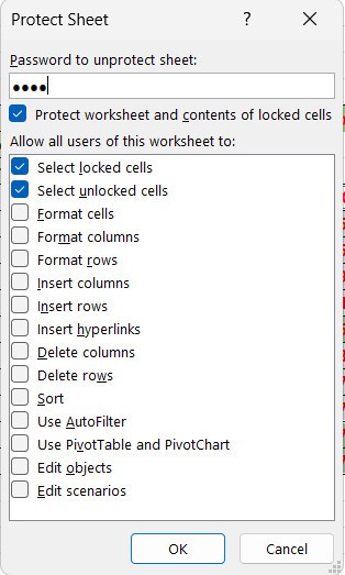 Nhập mật khẩu khóa ô công thức trong excel