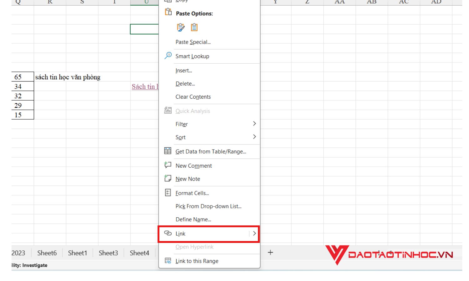 Sử dụng hàm Hyperlink trong Excel- bước 2