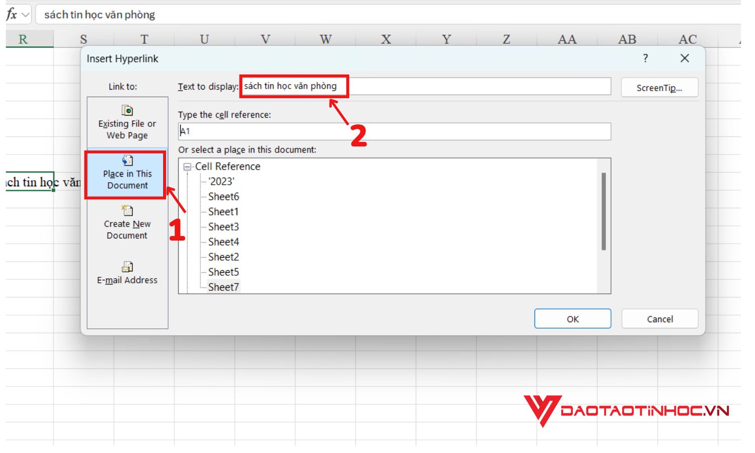 Sử dụng Hyperlink trong Excel đến sheet khác