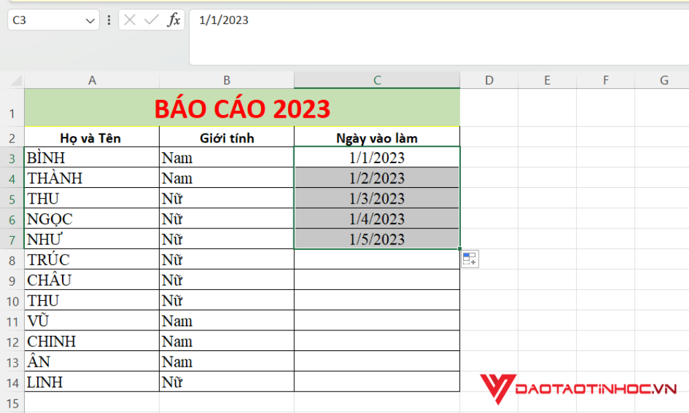 Sử dụng phím tắt Ctrl + D trong Excel 1
