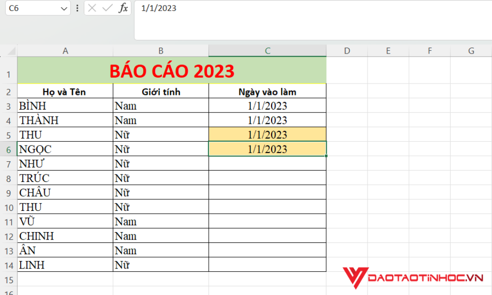 Sử dụng phím tắt Ctrl + D trong Excel 3