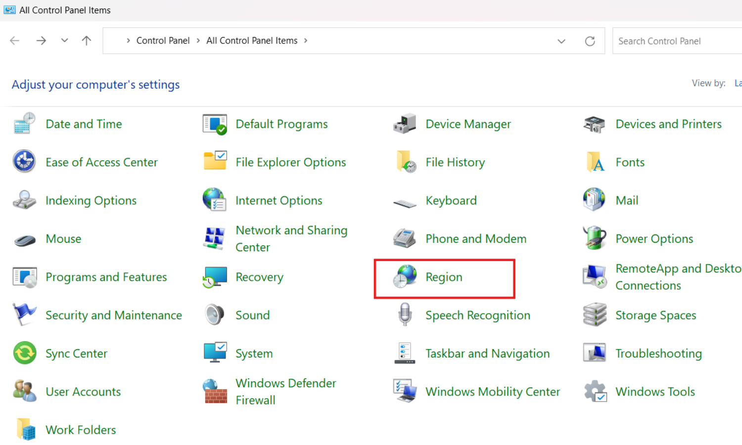 Sửa lỗi font chữ bằng Control Panel - Bước 2