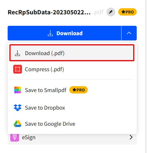 Tải file PDF về sau khi chuyển từ file Excel