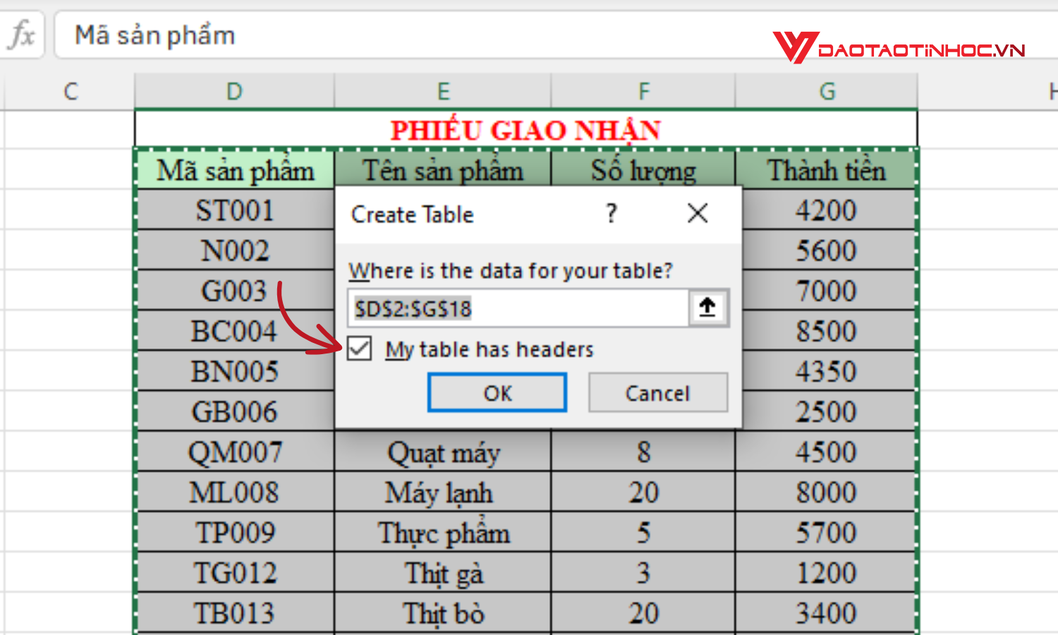 Tạo slicer trong Excel