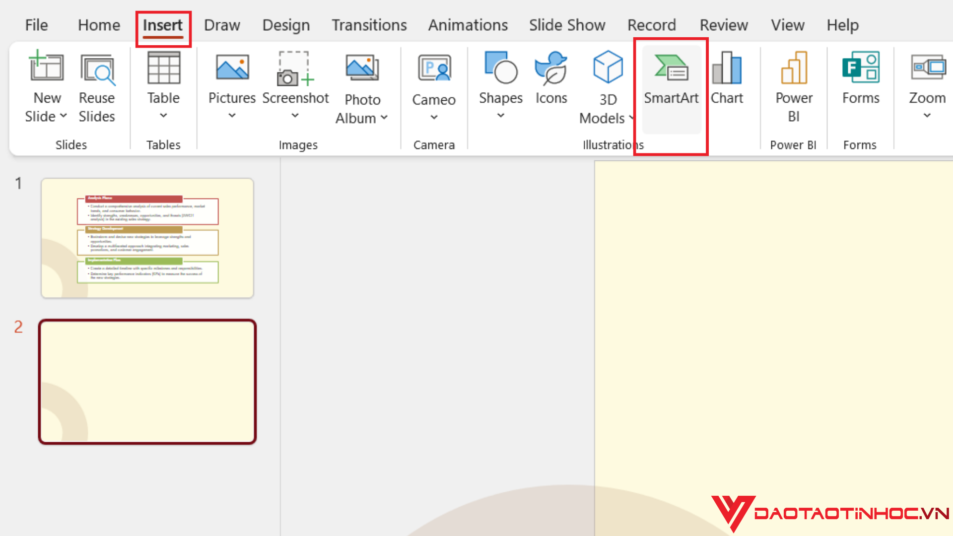Tạo SmartArt trong PowerPoint bước 1