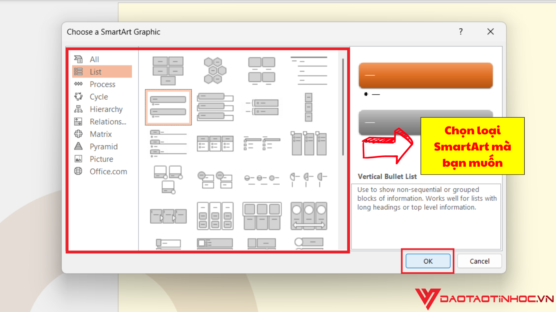 Tạo SmartArt trong PowerPoint bước 2