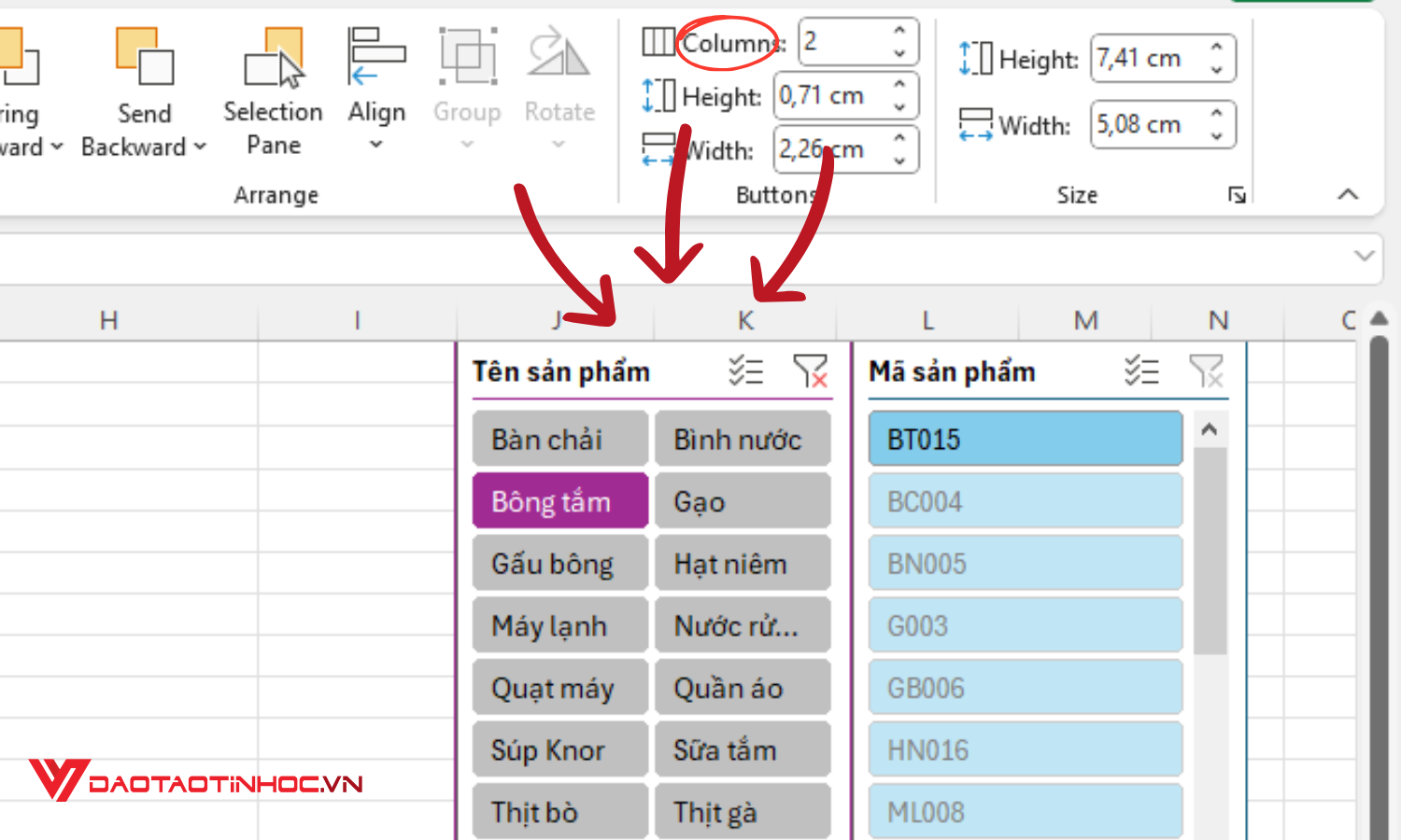 Thay đổi kiểu slicer trong Excel