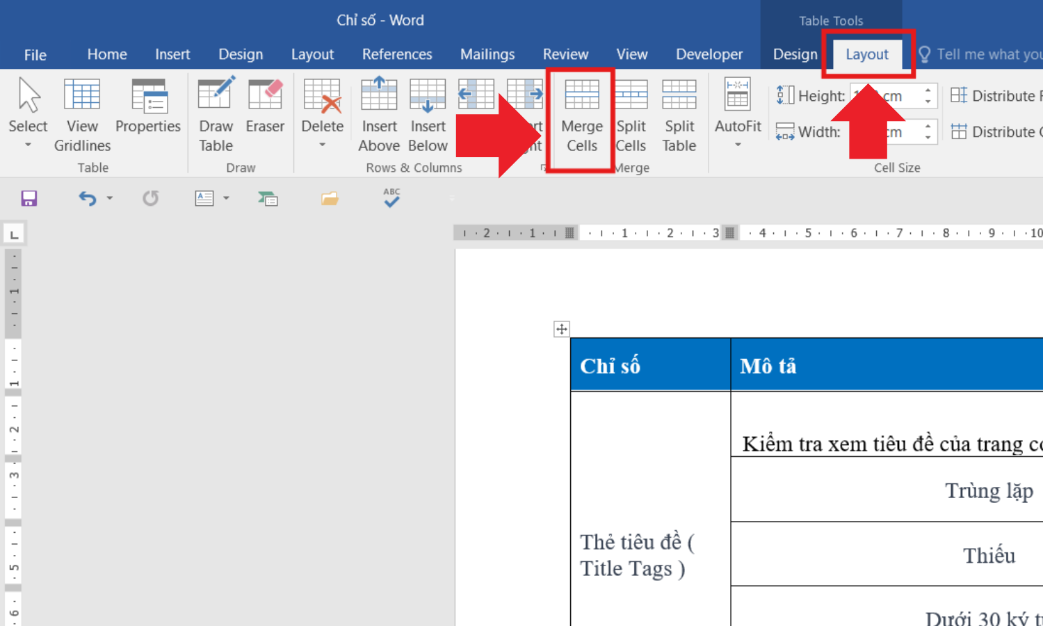 Thực hiện lệnh gộp ô - Cách 2