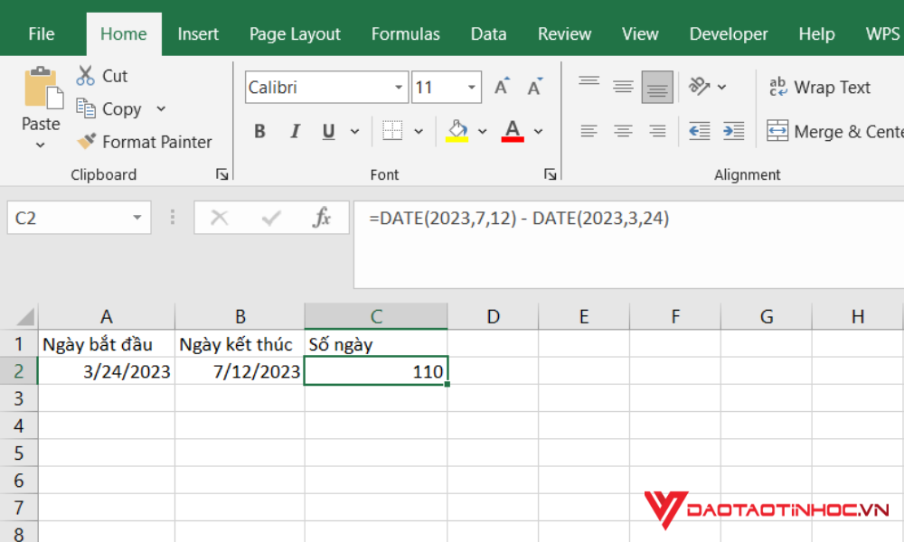 Tính số ngày trong Excel bằng hàm DATE