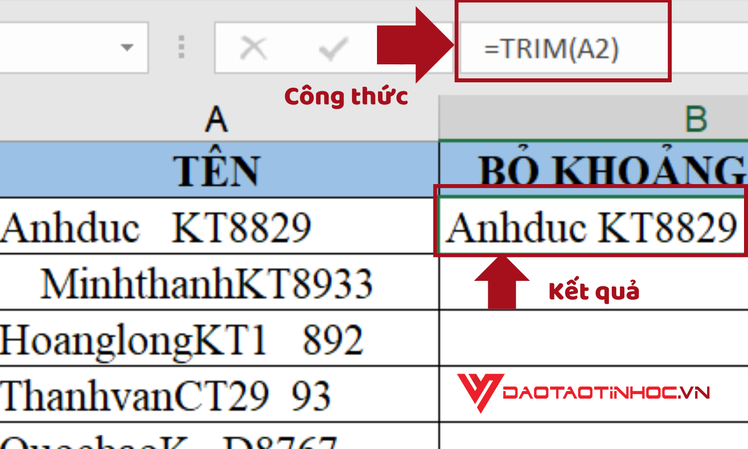 TRIM - Hàm loại bỏ khoảng trắng