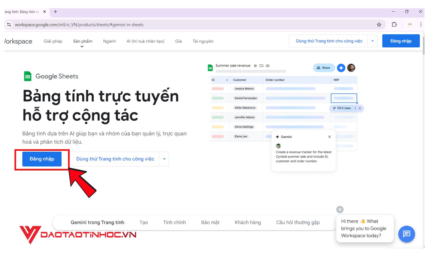 Truy cập Google Sheets