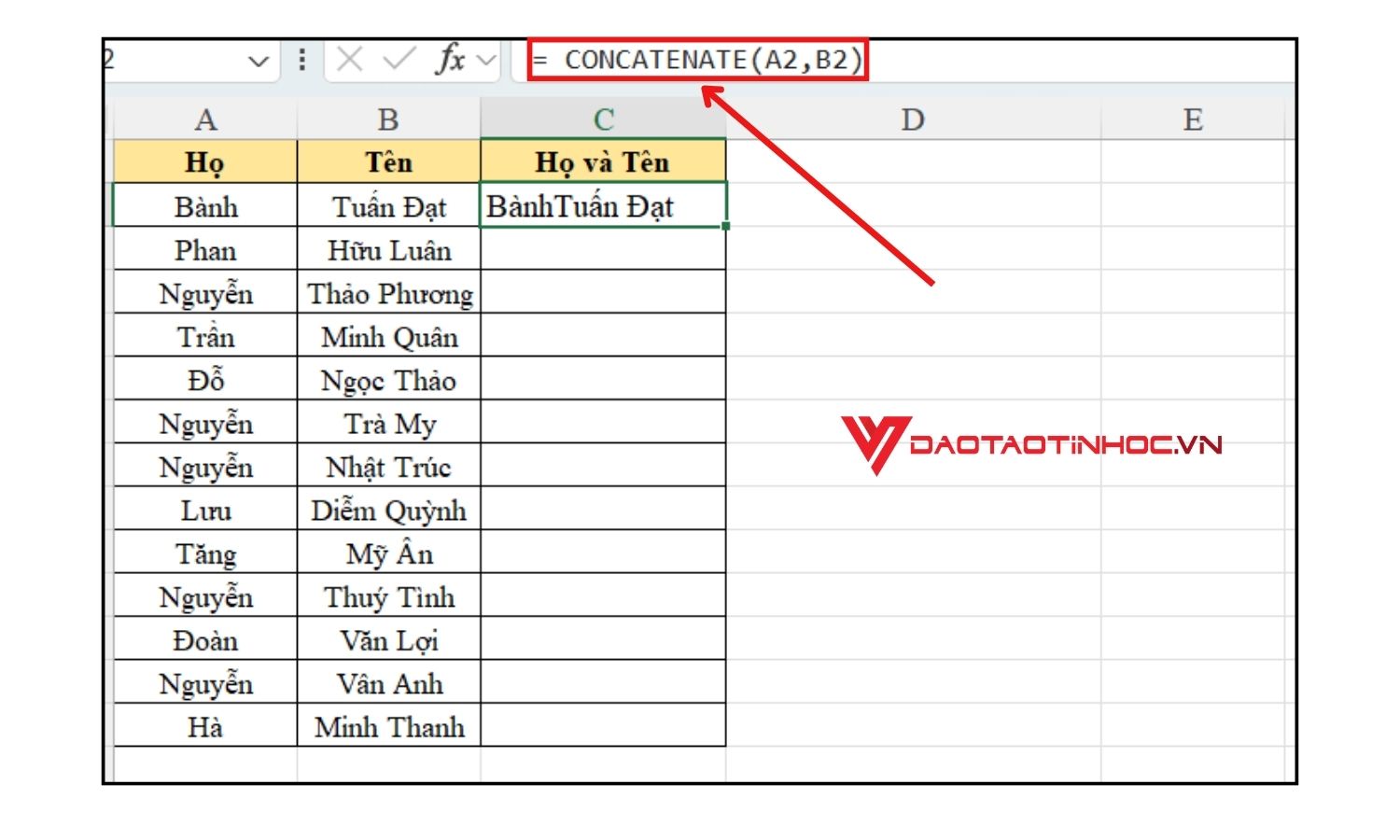 Ví dụ 1 hàm Concatenate