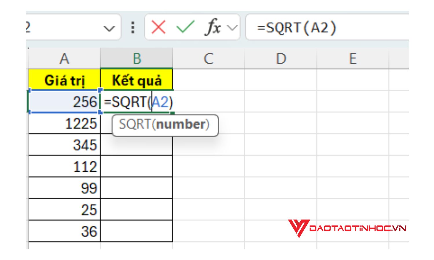 Ví dụ 2 hàm SQRT