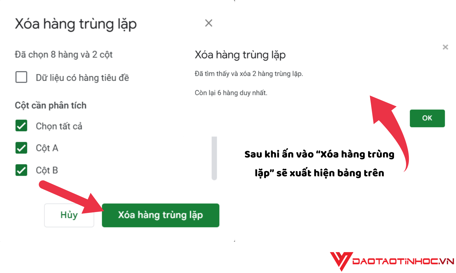 Xóa dữ liệu trùng bước 2