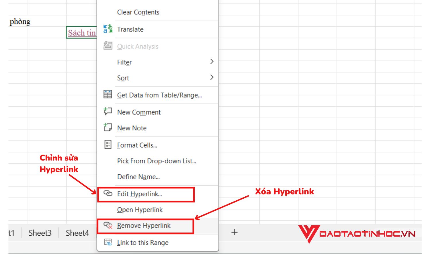 Cách xóa hyperlink