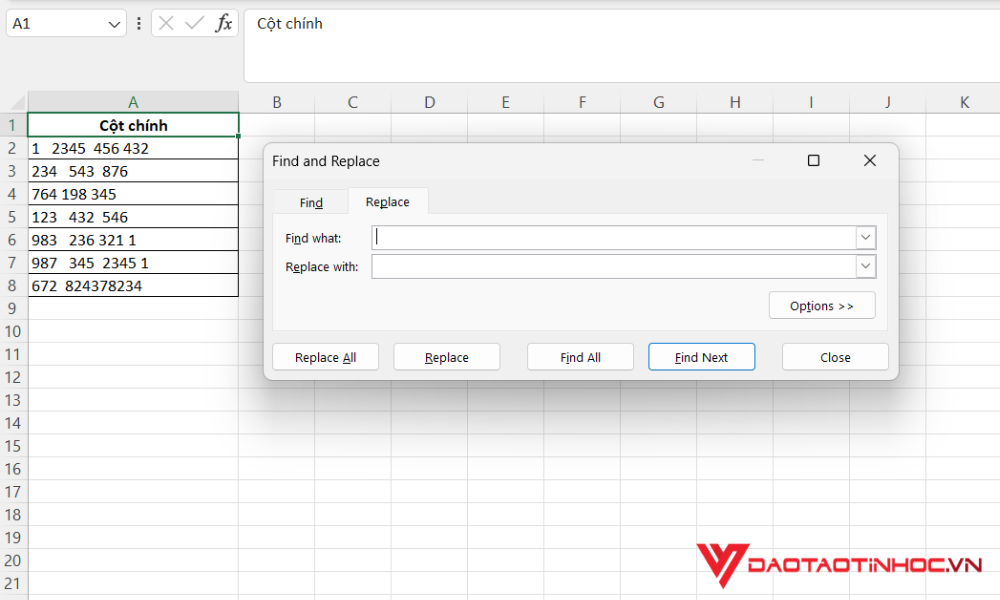 Xóa khoảng trắng trong Excel bằng Find & Replace (1)