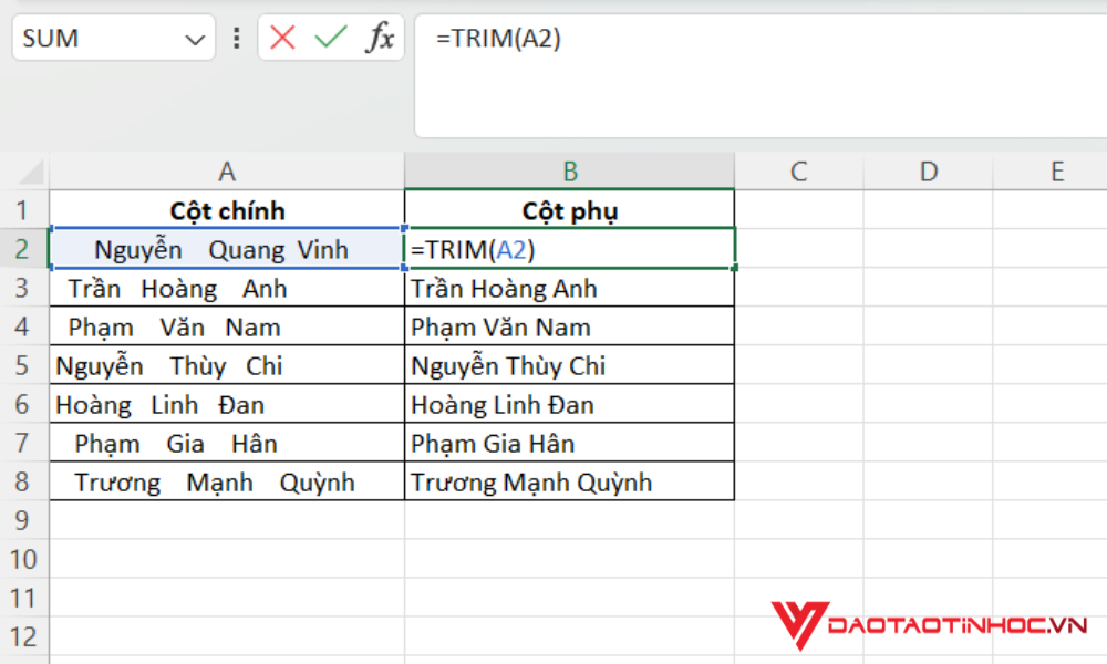 Xóa khoảng trắng trong Excel bằng hàm TRIM (2)