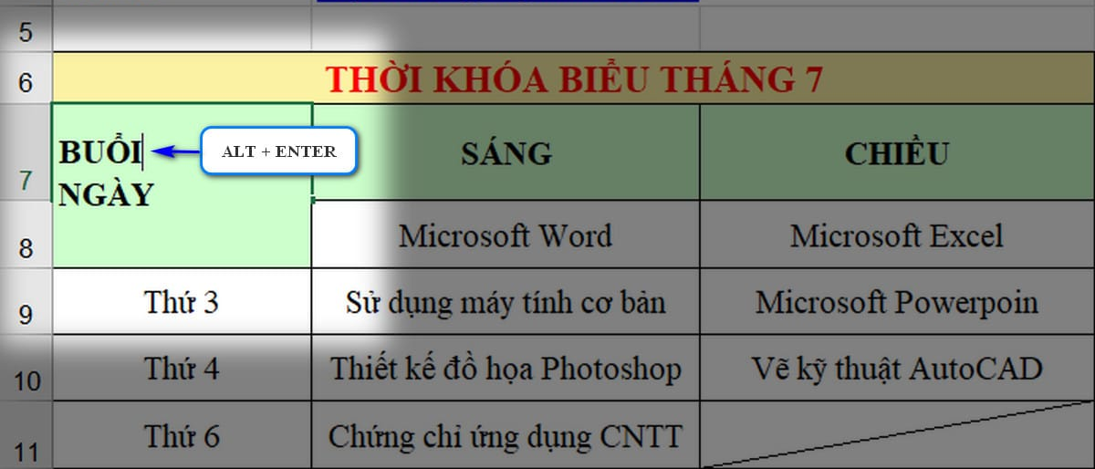 Xuống hàng và ghi nội dung muốn hiển thị dưới đường gạch chéo