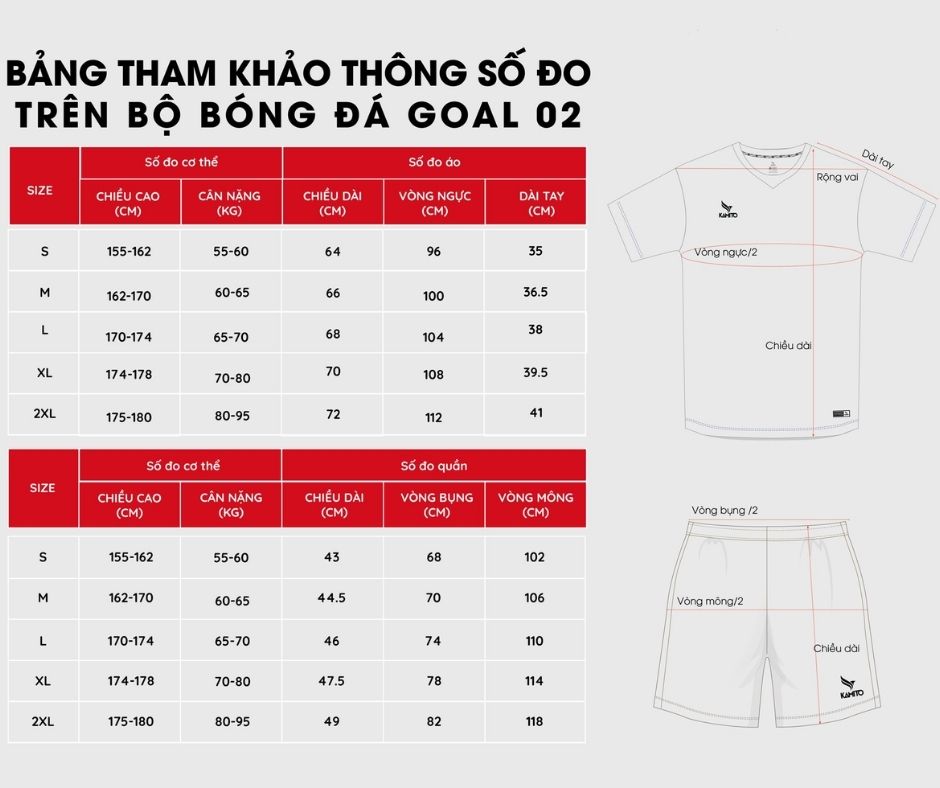 bảng size áo bóng đá Kamito
