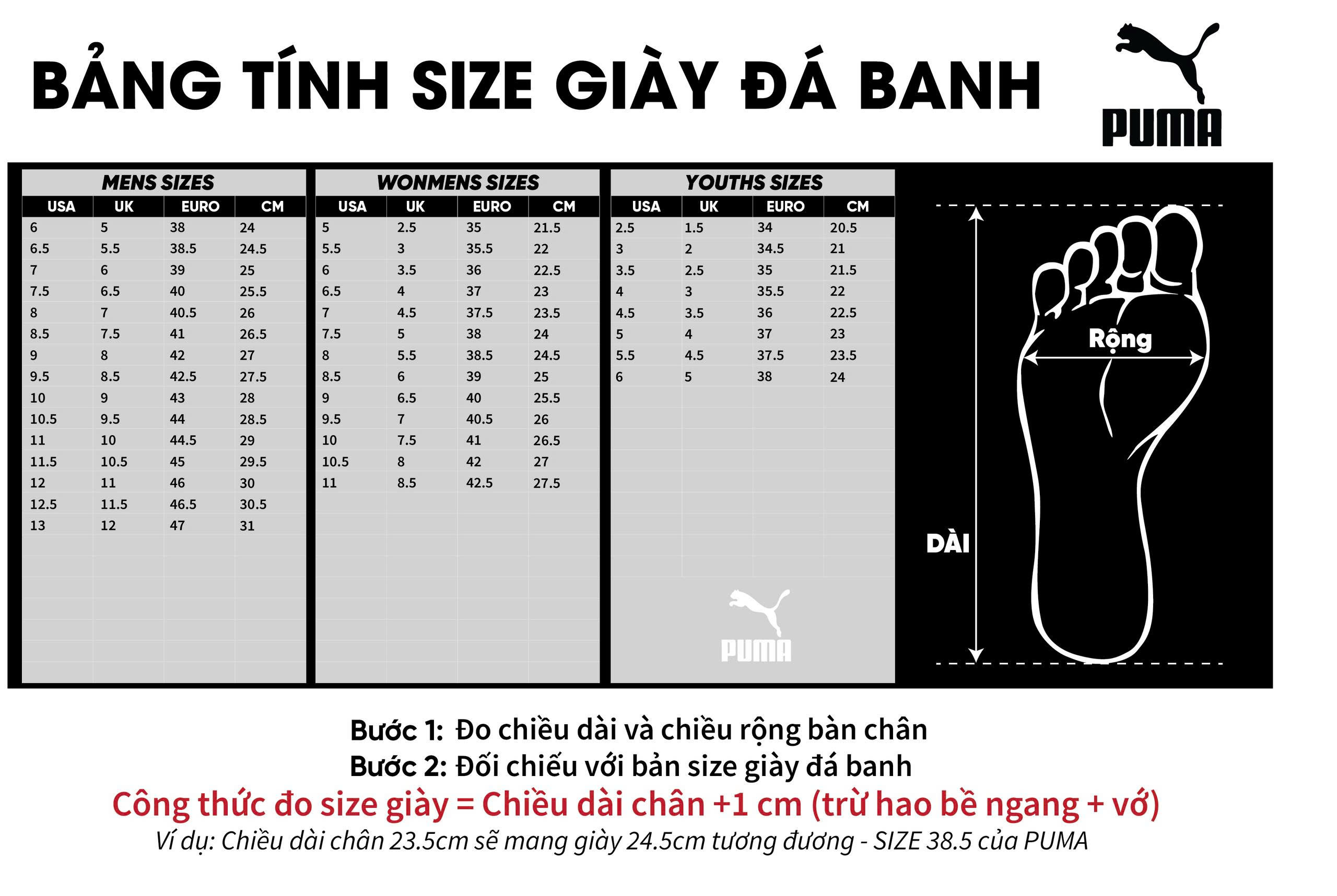 Bảng size giày Puma