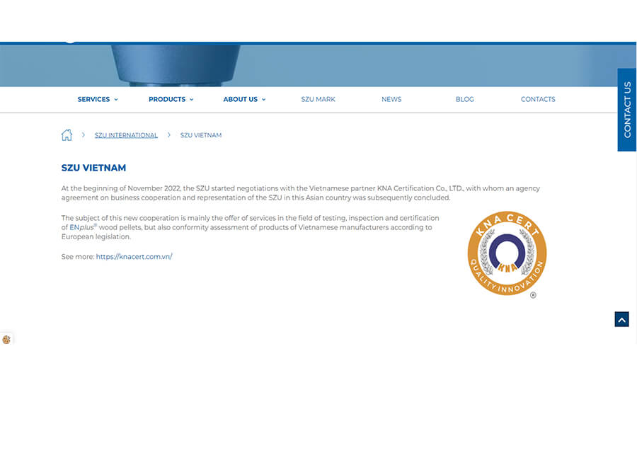 Thông tin về việc hợp tác giữa KNA CERT với SZU trên website của SZU