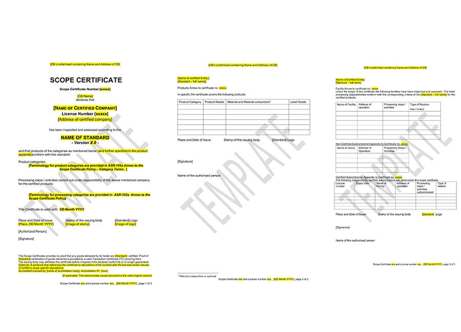 Mẫu chứng chỉ SC của tiêu chuẩn GRS