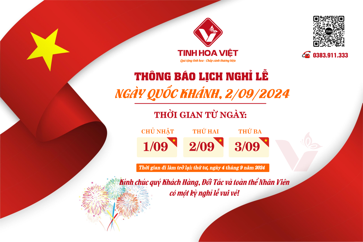 Thông Báo Lịch Nghỉ Lễ Quốc Khánh Mùng 2.9.2024