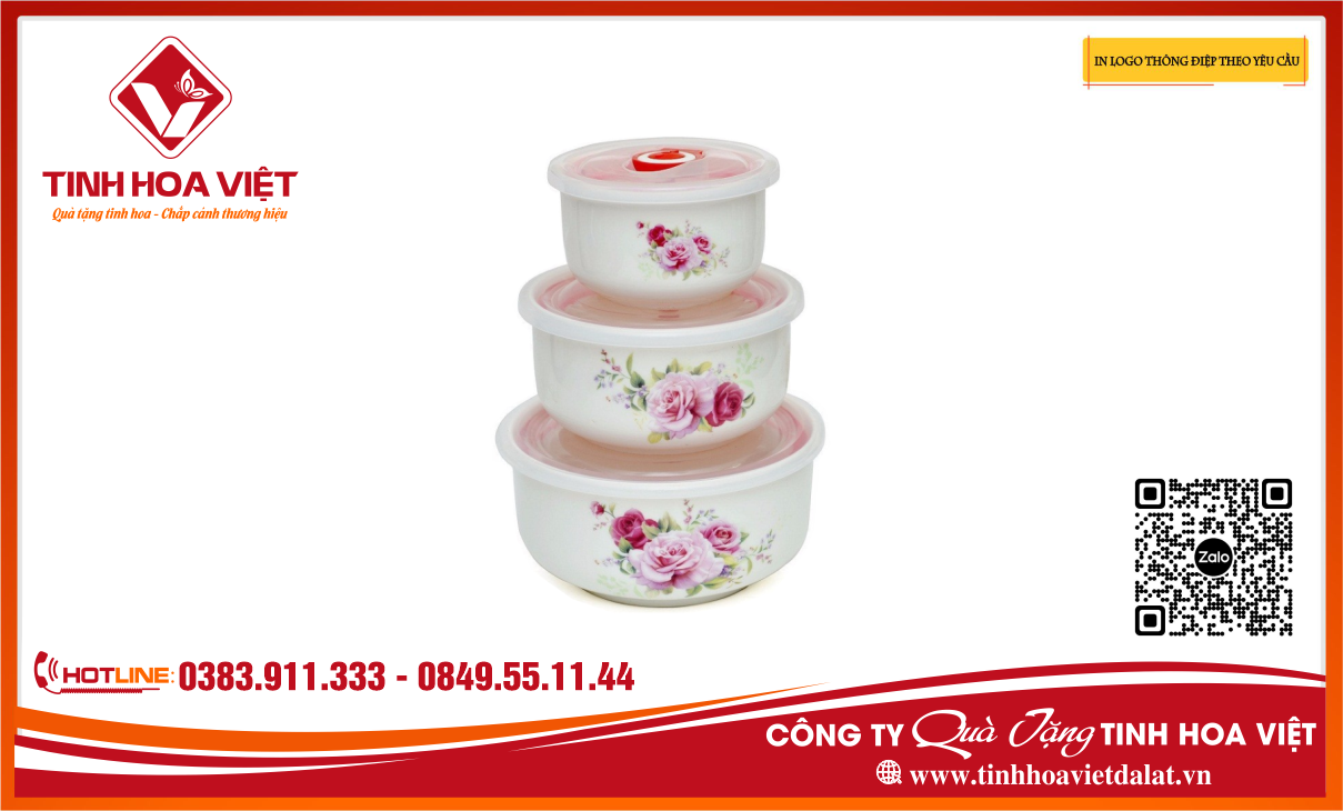 Bộ 3 bát sứ lạnh. quà tặng doanh nghiệp in logo phía nam