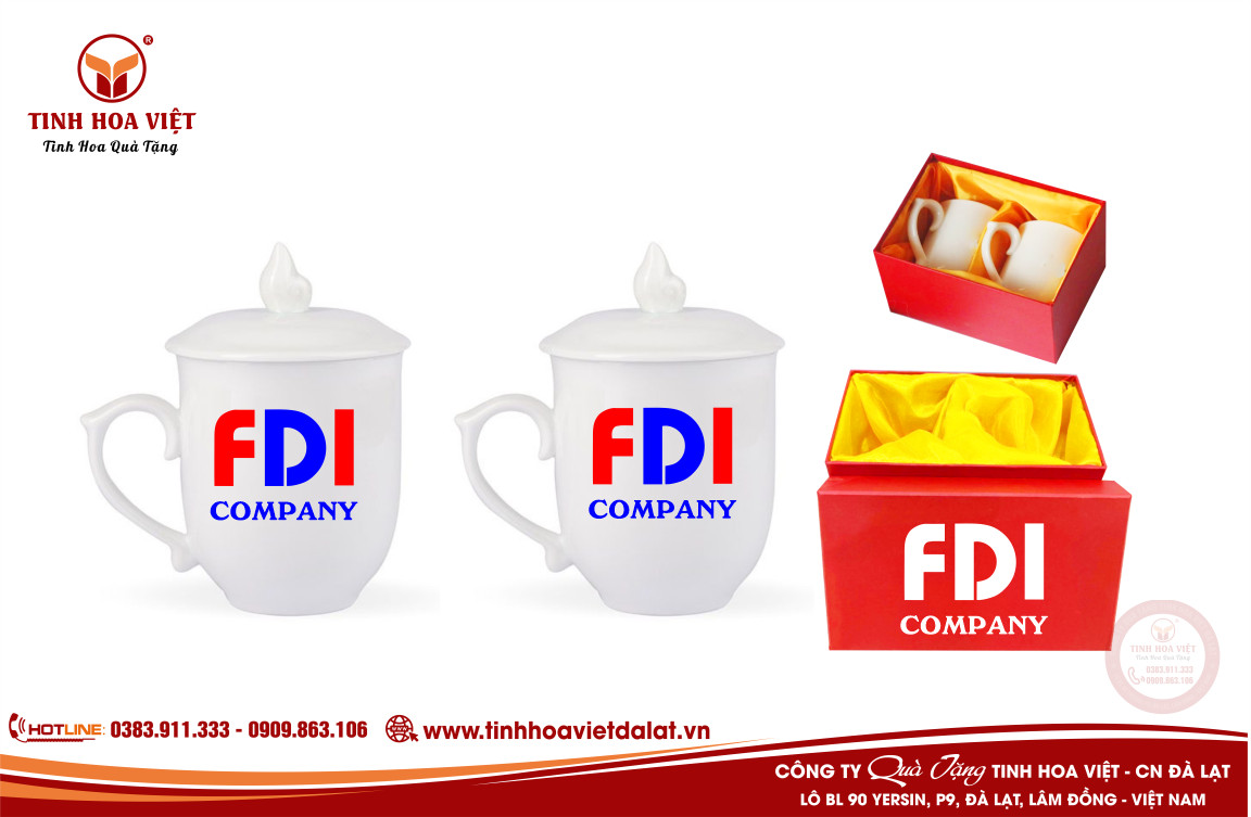 Bộ đôi cốc sứ in logo theo yêu cầu