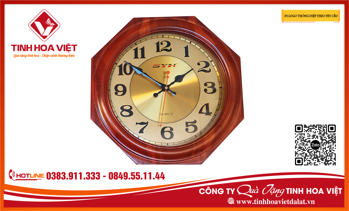Đồng hồ treo tường lục giác in ấn quà tặng theo yêu cầu. liên hệ công ty quà tặng tinh hoa việt tại đà lạt và các tỉnh thành phía nam