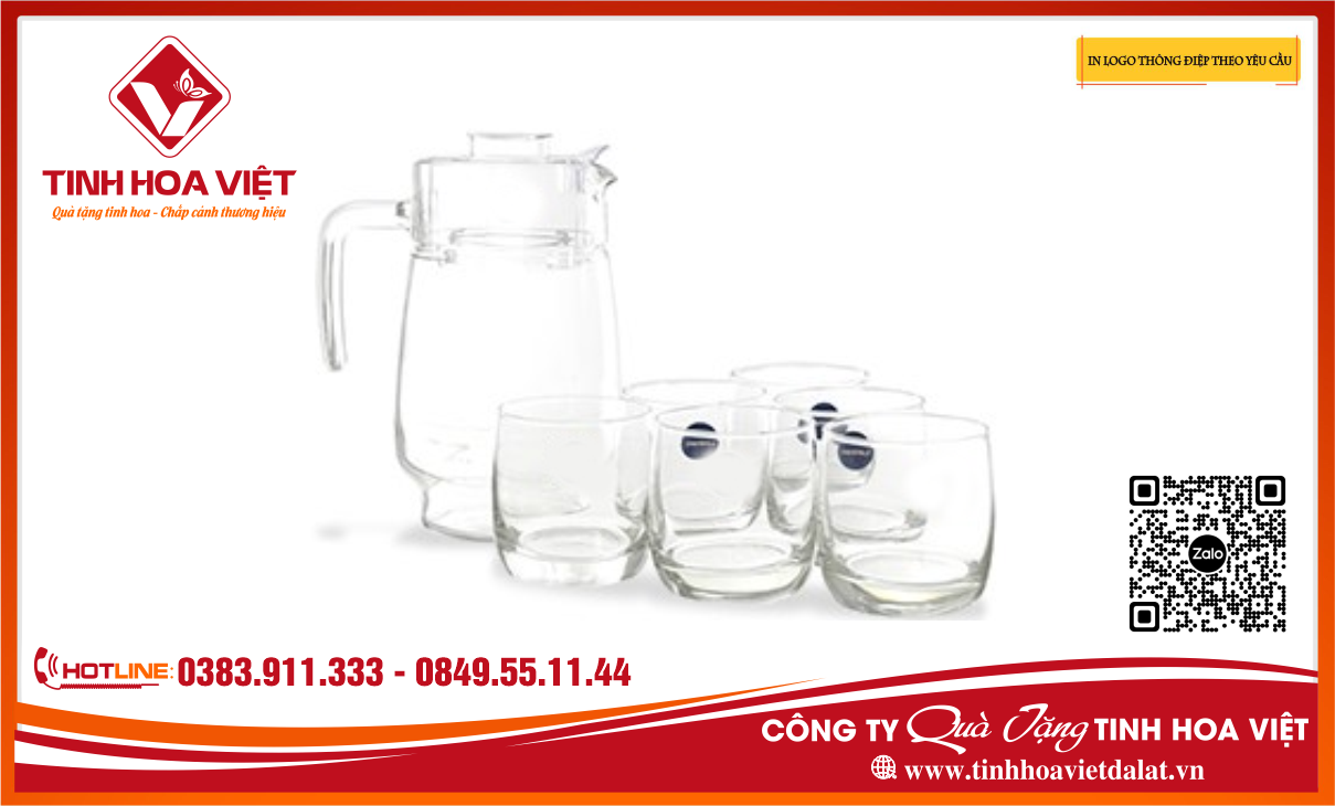 Bộ Bình Cốc Thủy Tinh In Ấn Nội Dung Lên Sản Phẩm Theo Yêu Cầu
