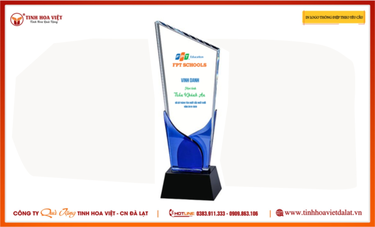 biểu trưng vinh danh thủy tinh xanh