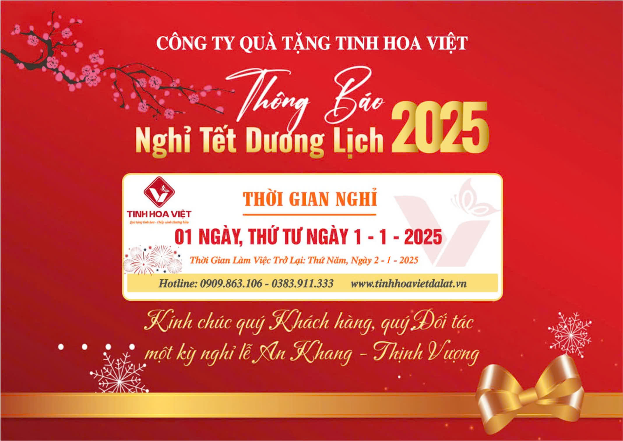 Tinh Hoa Việt - Thông Báo Lịch Nghỉ Tết Dương Lịch 2025