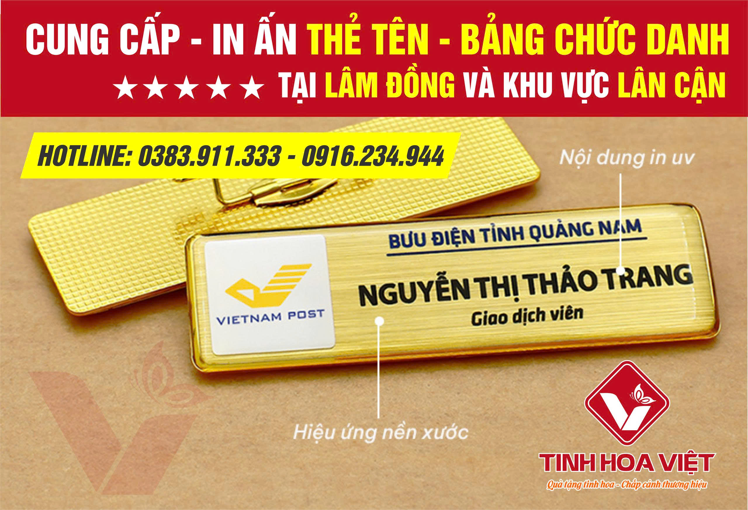 Biển Chức Danh & Thẻ Tên Đeo Ngực – Làm Bảng Tên Đẹp Tại Lâm Đồng