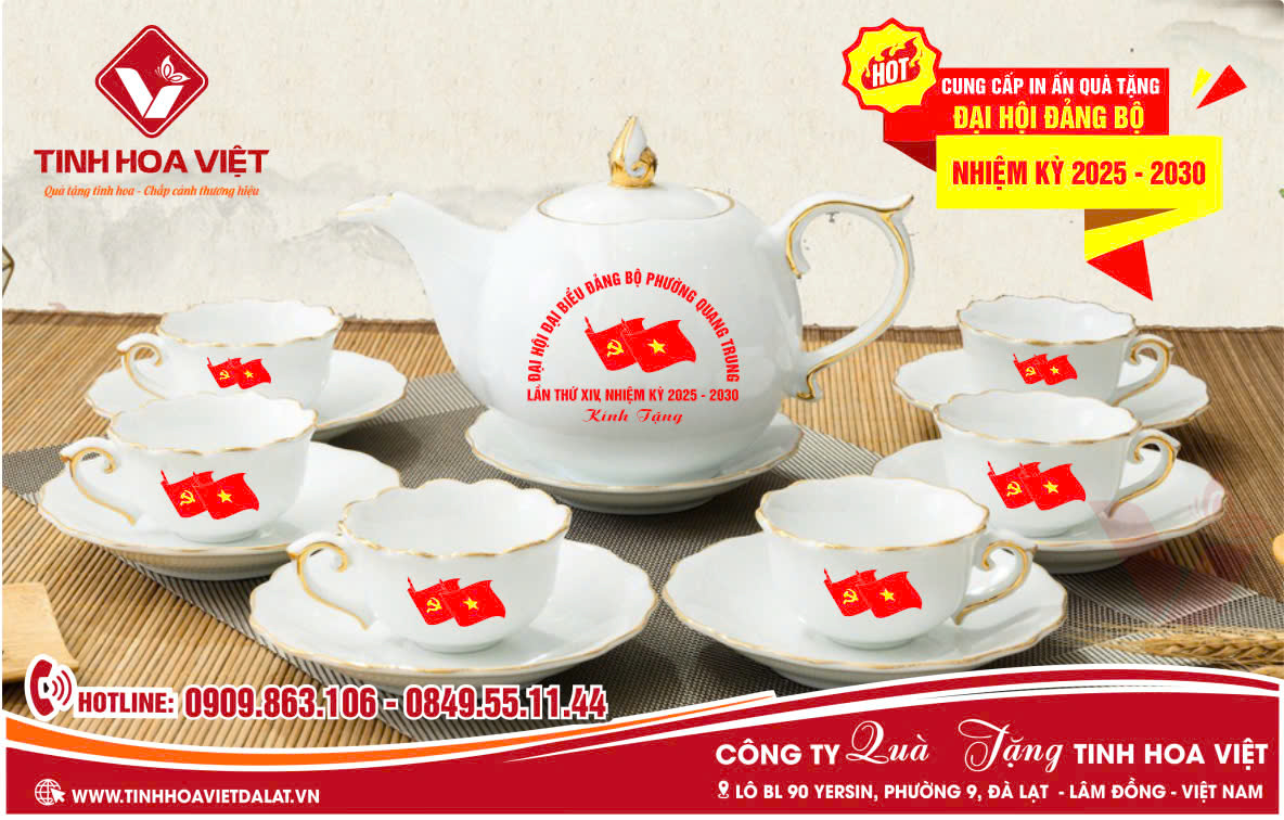 Top 4 Bộ Ấm Trà In Logo Quà Tặng Kỷ Niệm Đại Hội Đảng Bộ