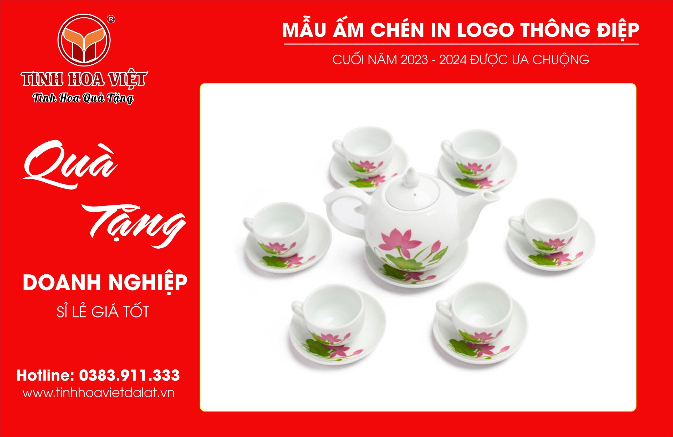 bộ ấm chén hoa sen đỏ