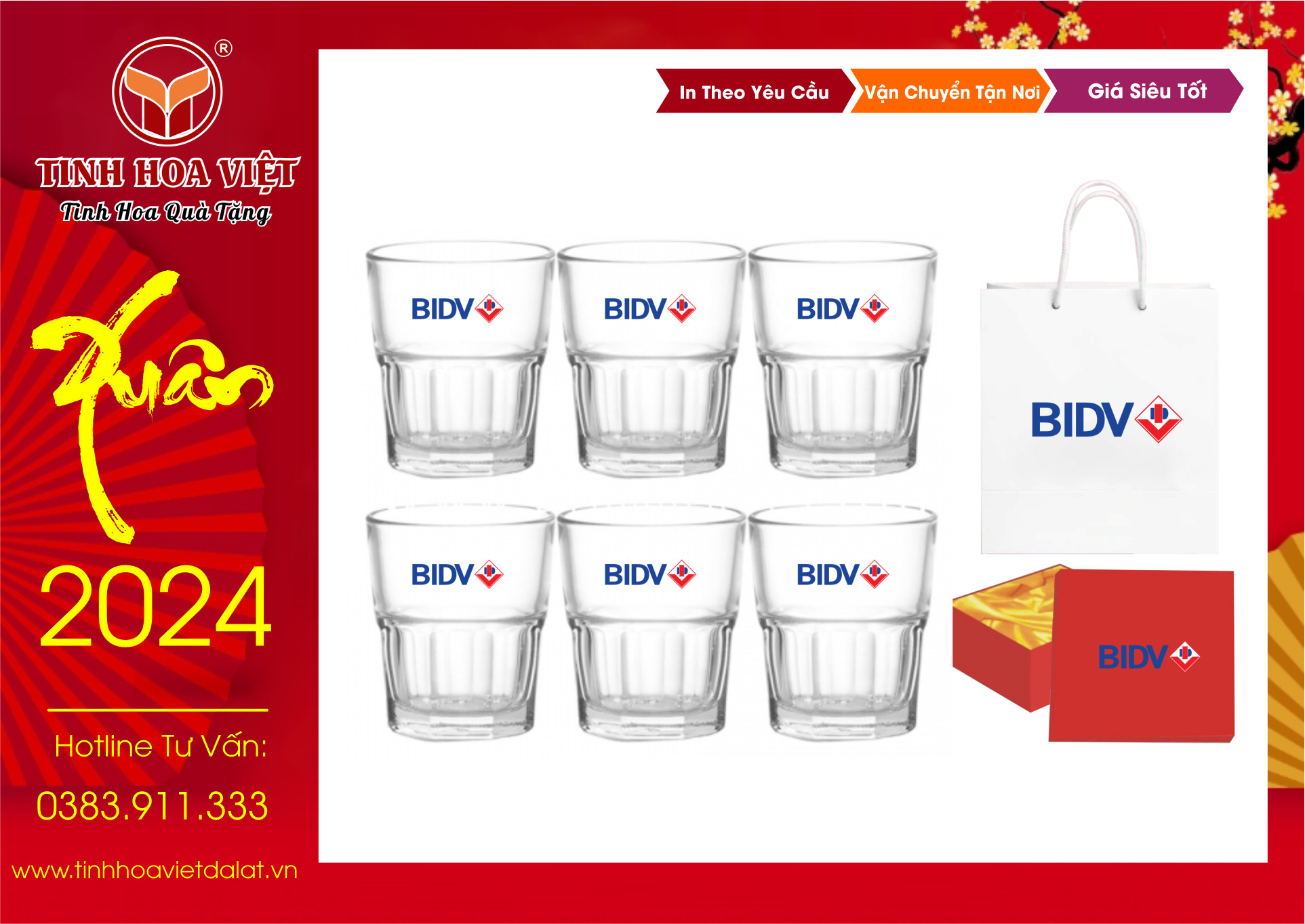 bộ cốc thủy tinh in logo