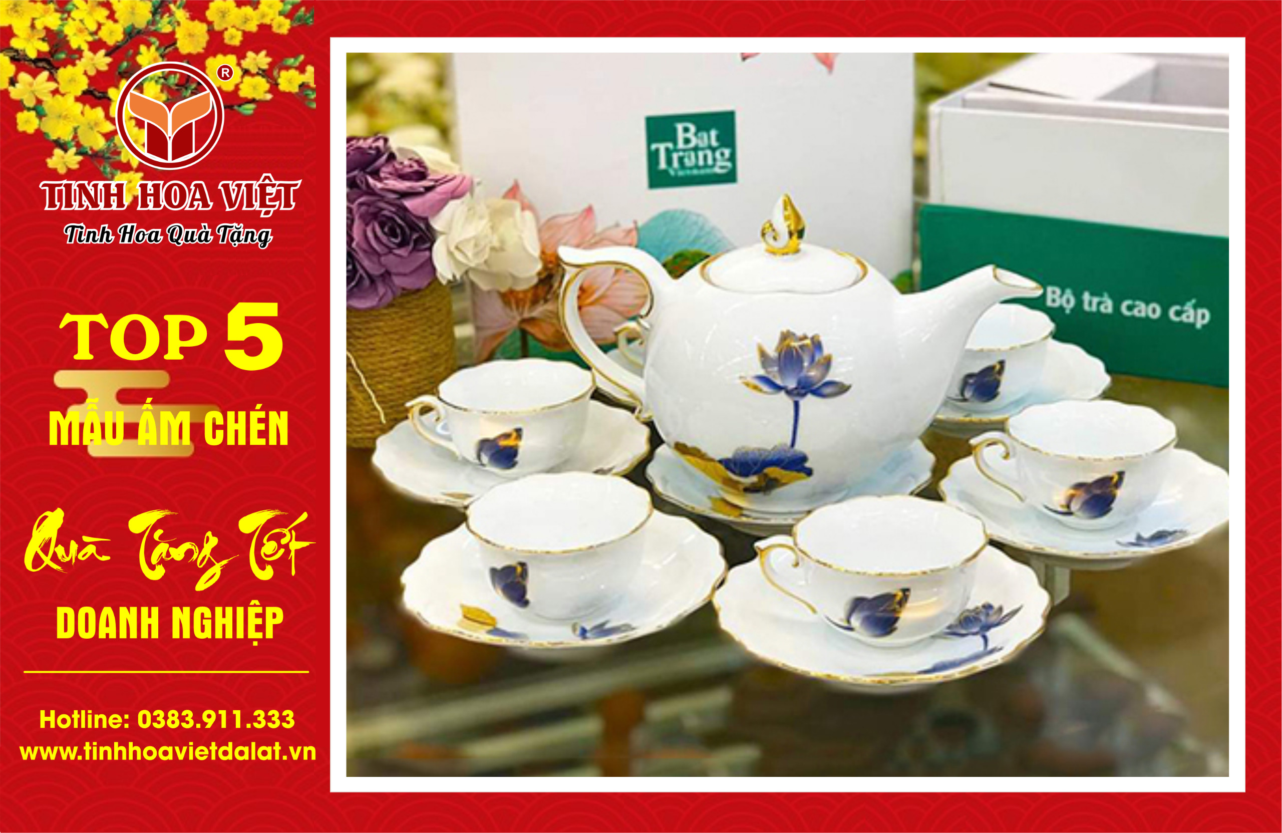 bộ ấm chén cao cấp viền vàng kim