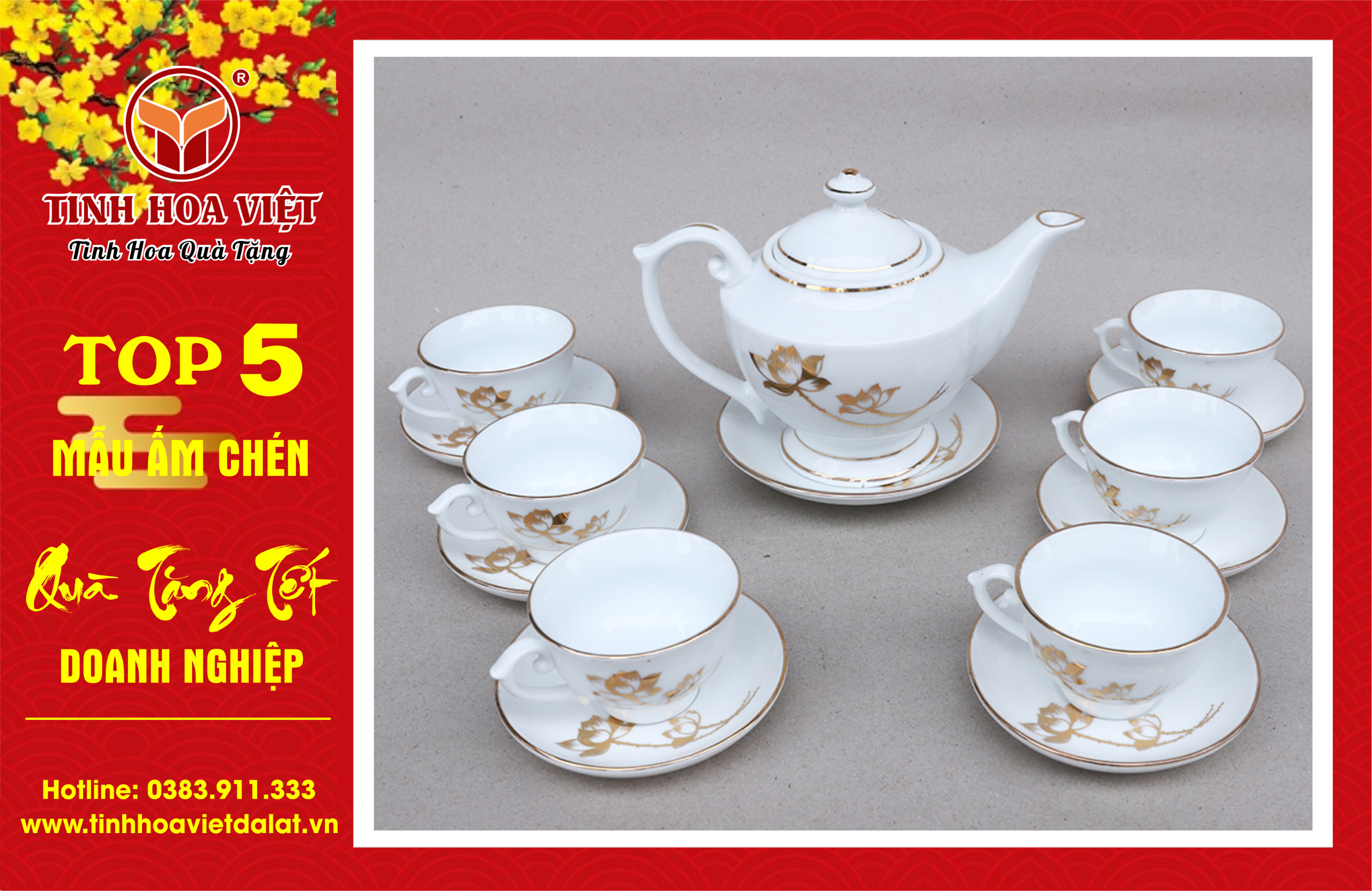 quà tặng doanh nghiệp ấm chén gốm sứ tết