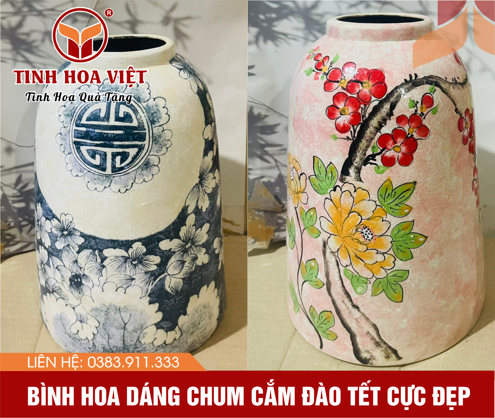 bình hoa cắm đào tết