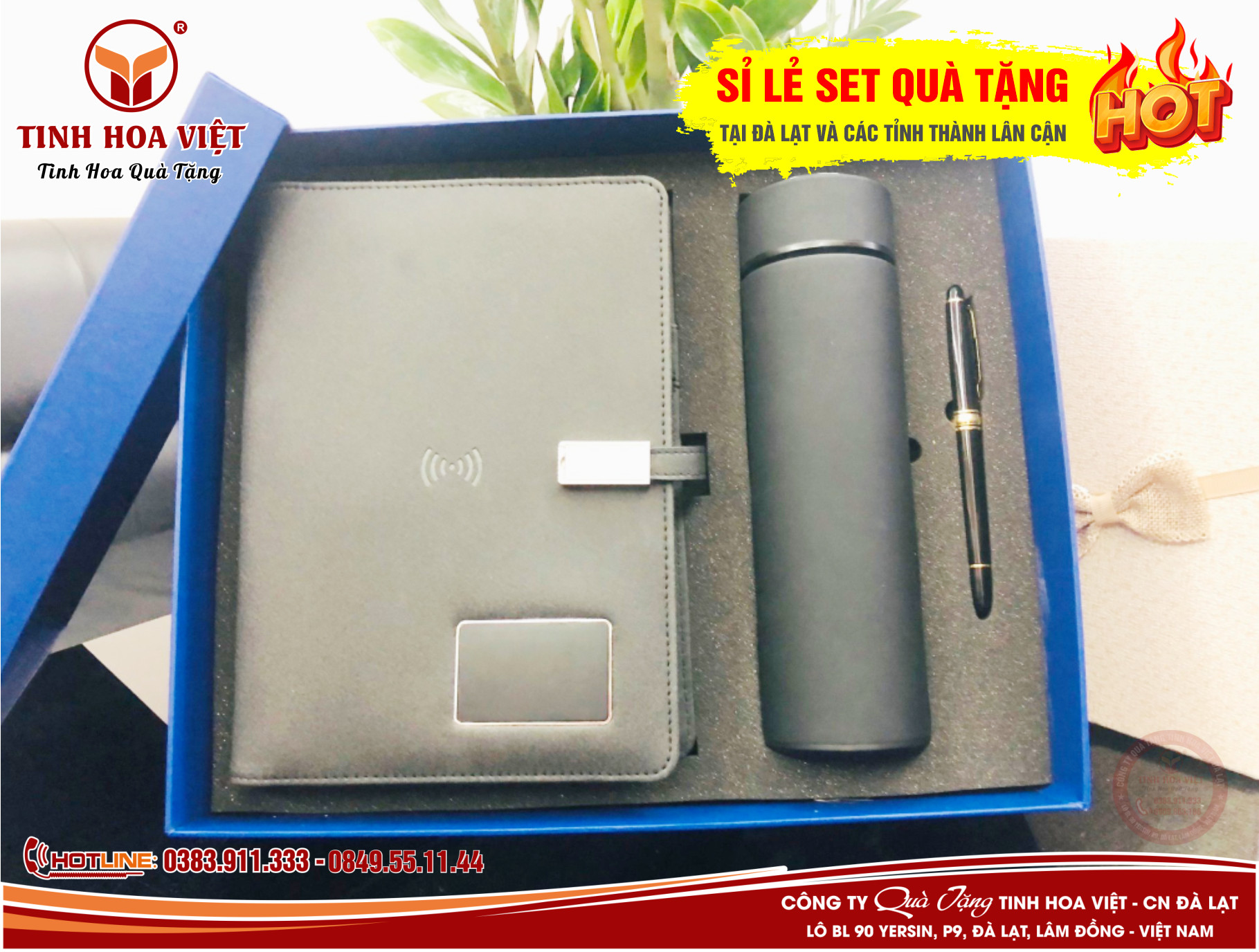 combo sổ da quà tặng kèm sạc dự phòng mẫu mới 2024 tại đà lạt