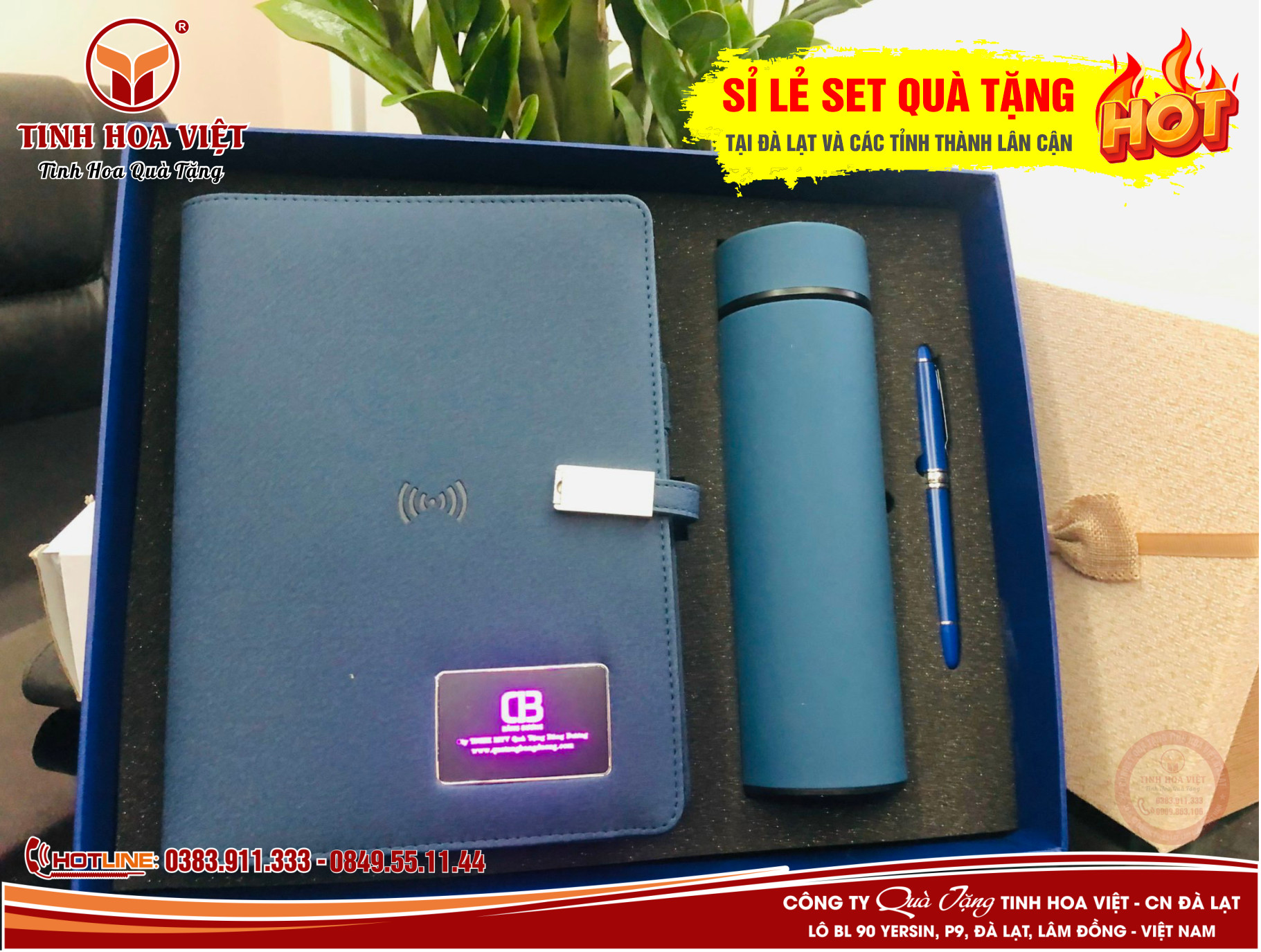 mẫu sổ da quà tặng kèm combo bình giữ nhiệt