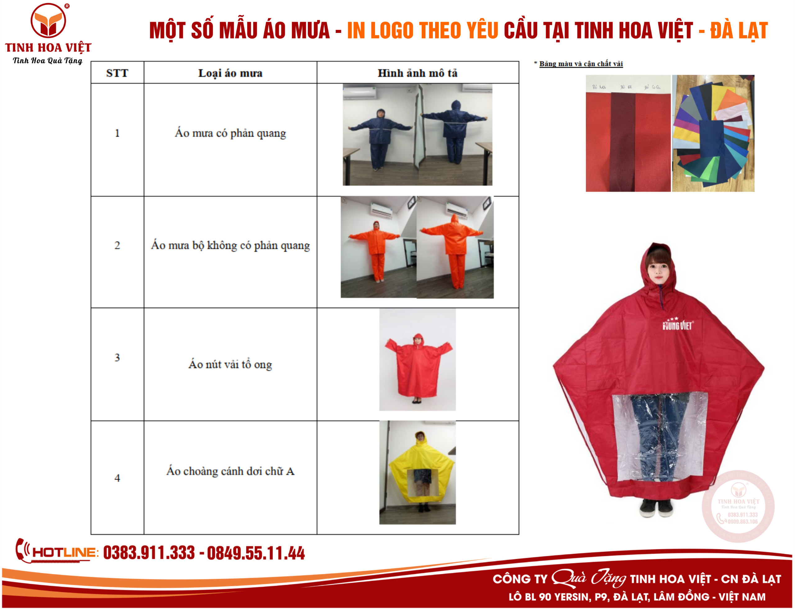 mẫu áo mưa quà tặng doanh nghiệp tại đà lạt và khu vực phía nam