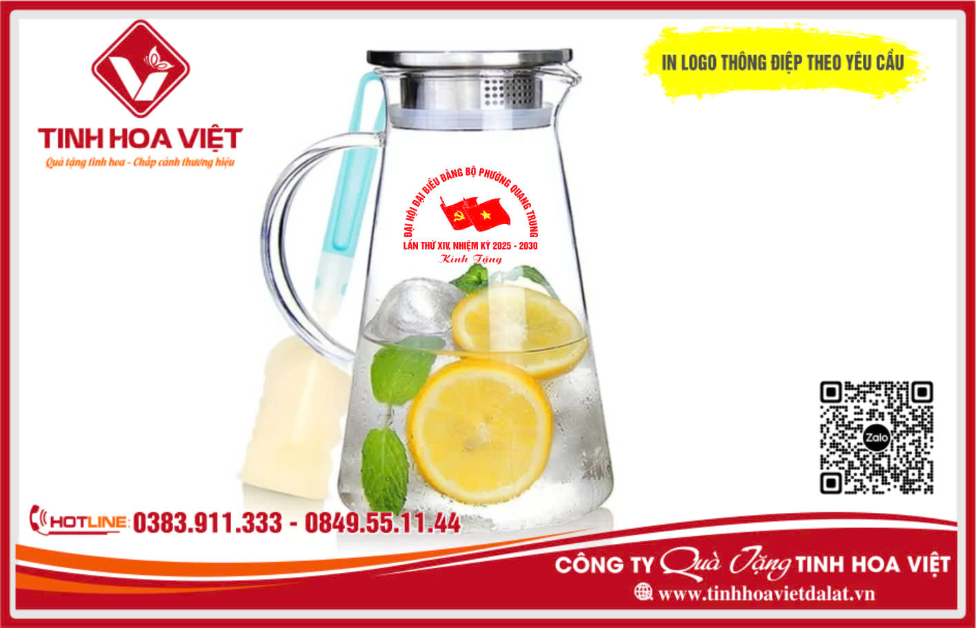 Bình Cốc Thủy Tinh In Ấn Nội Dung Đại Hội Đảng Bộ 2025 - 2030