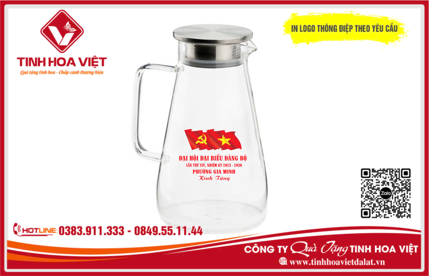 Bình Cốc Thủy Tinh In Ấn Nội Dung Đại Hội Đảng Bộ 2025 - 2030