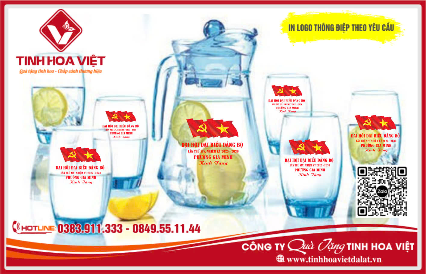 Bình Cốc Thủy Tinh In Ấn Nội Dung Đại Hội Đảng Bộ 2025 - 2030