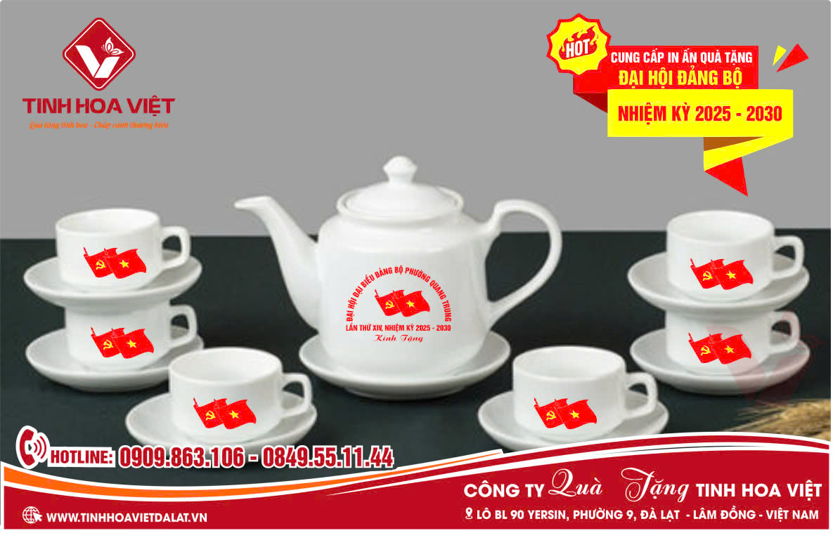 Top 4 Bộ Ấm Trà In Logo Quà Tặng Kỷ Niệm Đại Hội Đảng Bộ