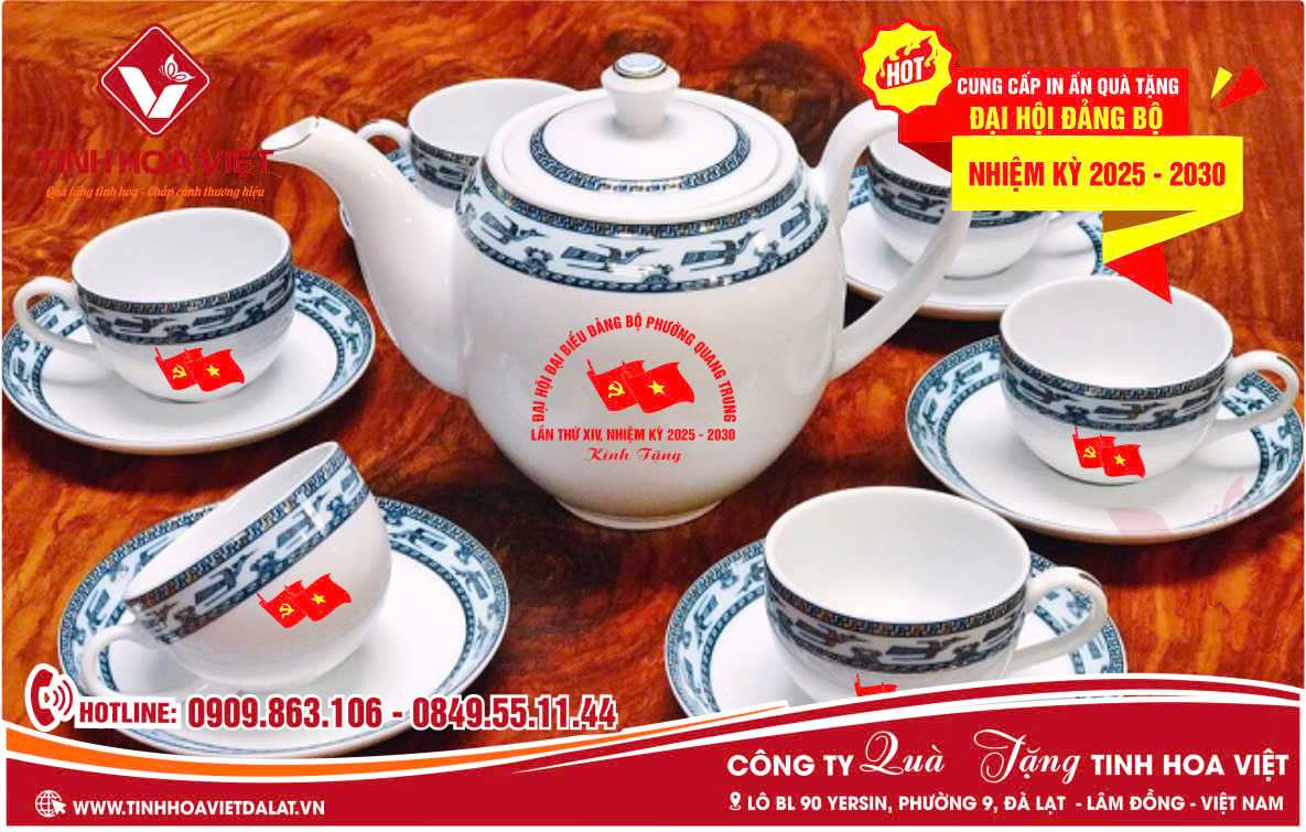 Top 3 Bộ Ấm Chén Viền Hạc Quà Tặng Đại Hội Đảng