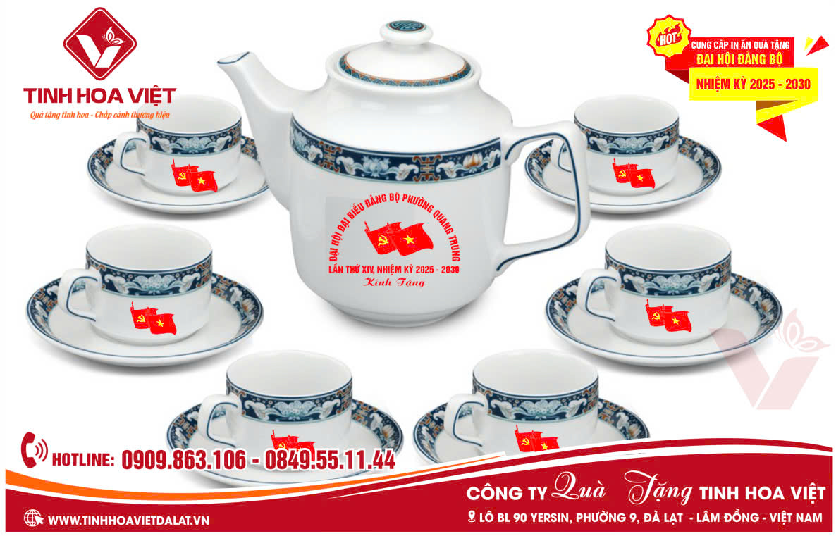 Top 3 Bộ Ấm Chén Viền Hạc Quà Tặng Đại Hội Đảng